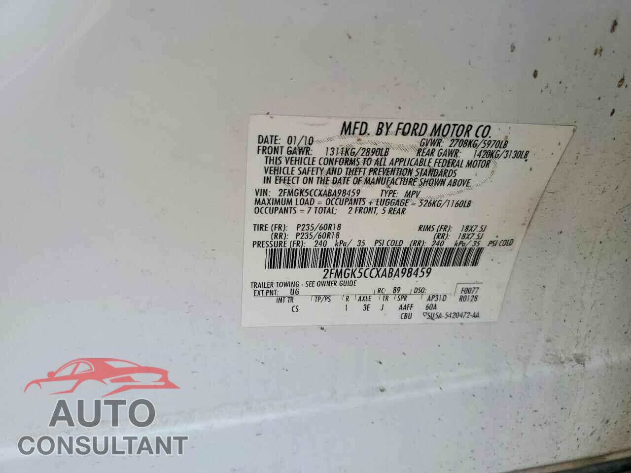 FORD FLEX 2010 - 2FMGK5CCXABA98459