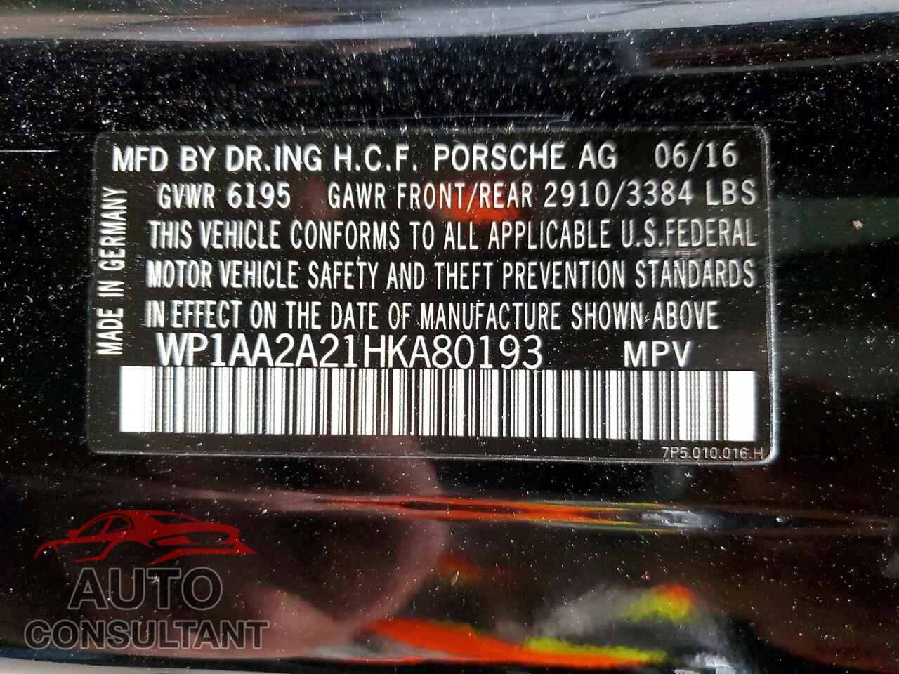 PORSCHE CAYENNE 2017 - WP1AA2A21HKA80193