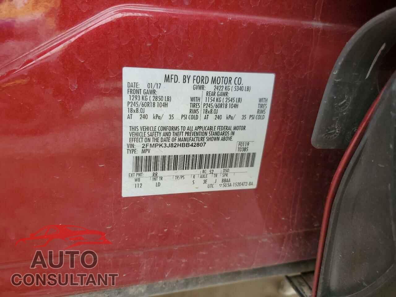 FORD EDGE 2017 - 2FMPK3J82HBB42807