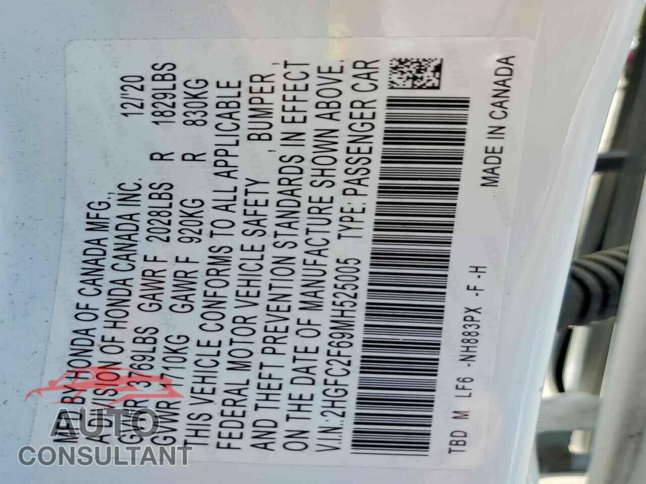HONDA CIVIC 2021 - 2HGFC2F69MH525005
