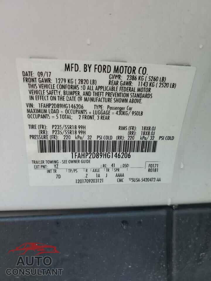 FORD TAURUS 2017 - 1FAHP2D89HG146206