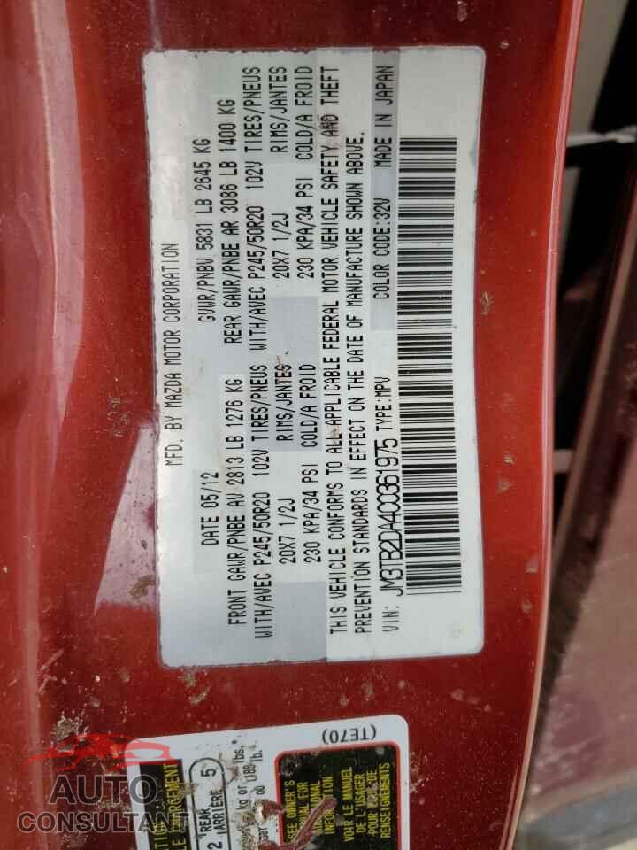MAZDA CX-9 2012 - JM3TB2DA4C0361975