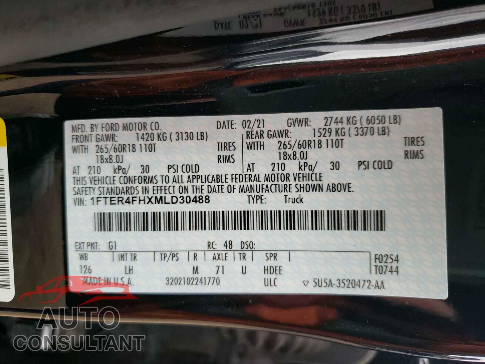 FORD RANGER 2021 - 1FTER4FHXMLD30488