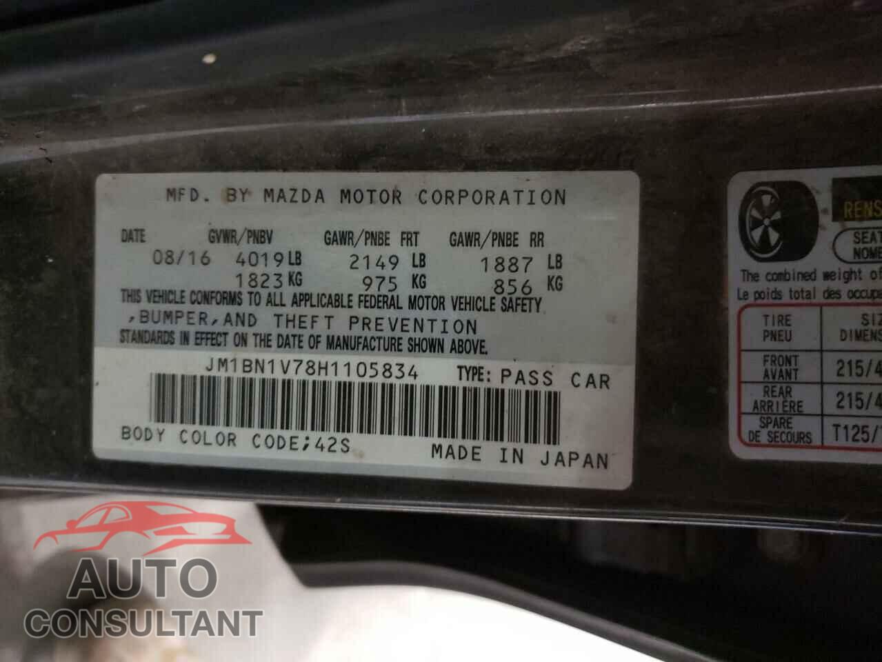 MAZDA 3 2017 - JM1BN1V78H1105834