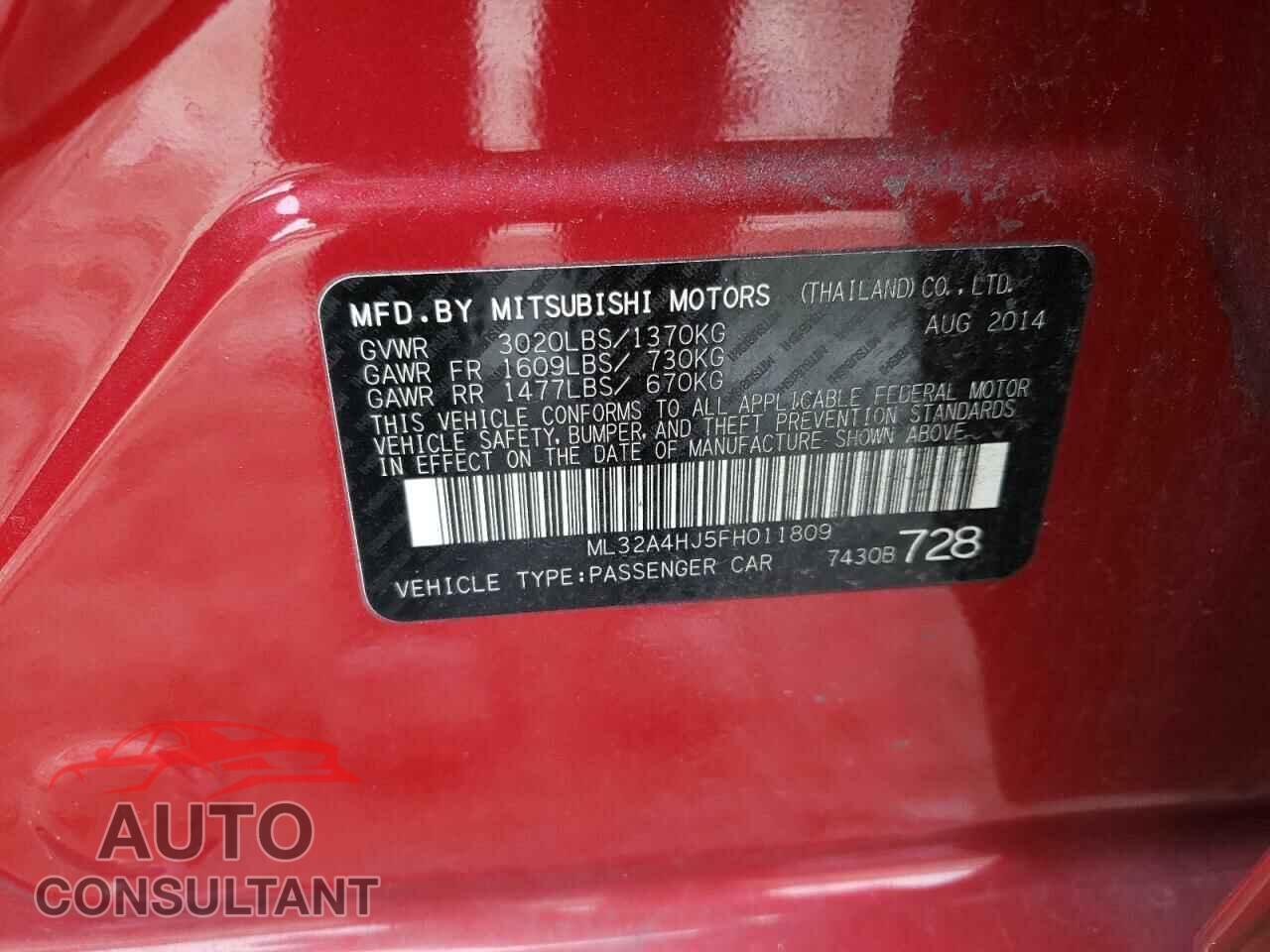 MITSUBISHI MIRAGE 2015 - ML32A4HJ5FH011809