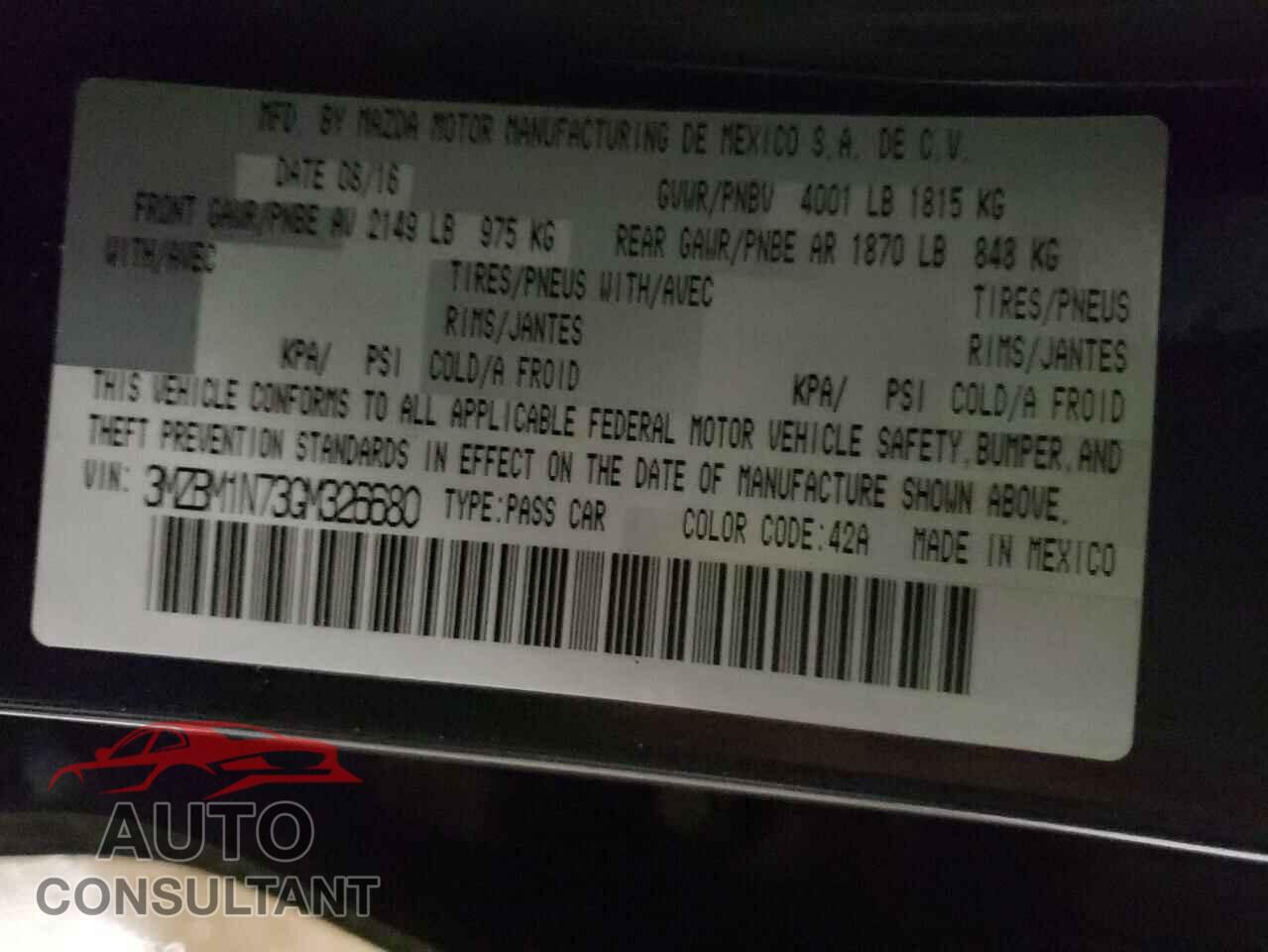 MAZDA 3 2016 - 3MZBM1N73GM326680
