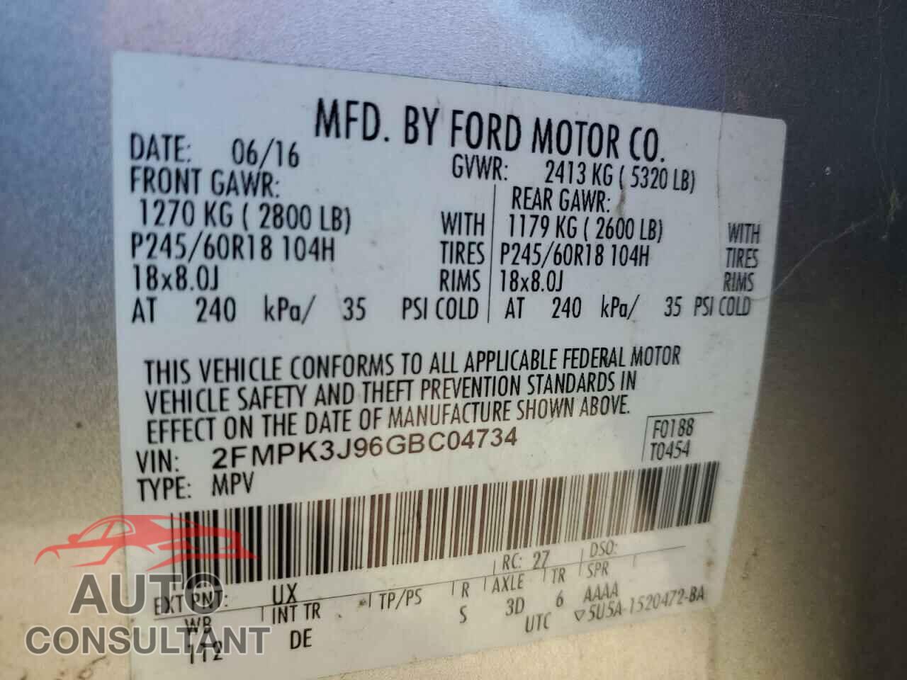 FORD EDGE 2016 - 2FMPK3J96GBC04734