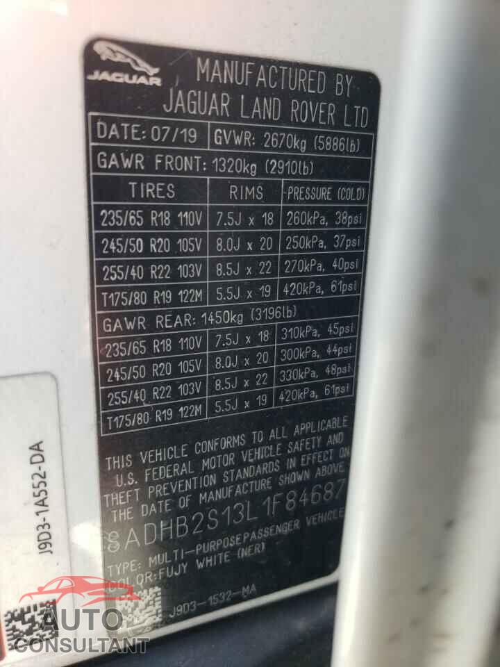 JAGUAR I-PACE 2020 - SADHB2S13L1F84687
