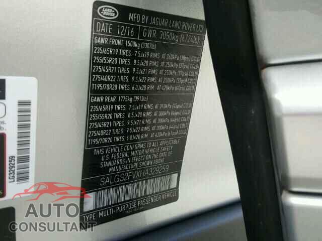 LAND ROVER RANGE ROVER HSE 2017 - SALGS2FVXHA329259