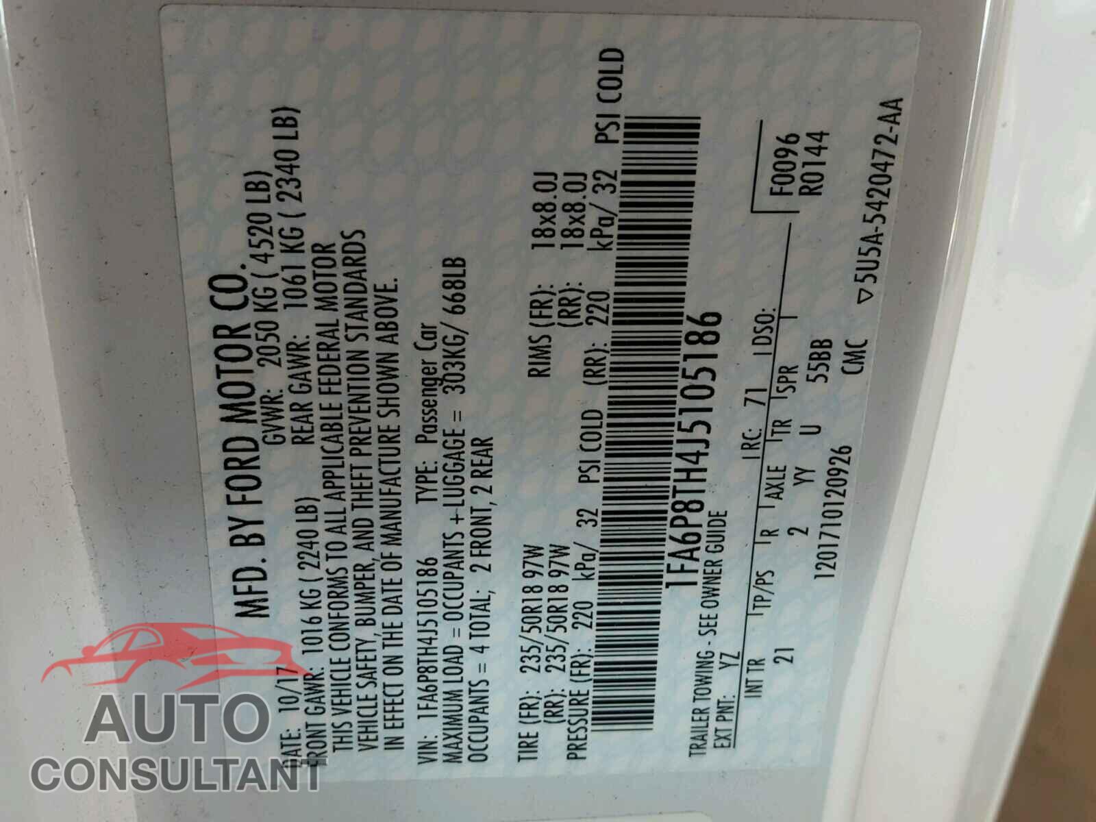 FORD MUSTANG 2018 - 1FA6P8TH4J5105186