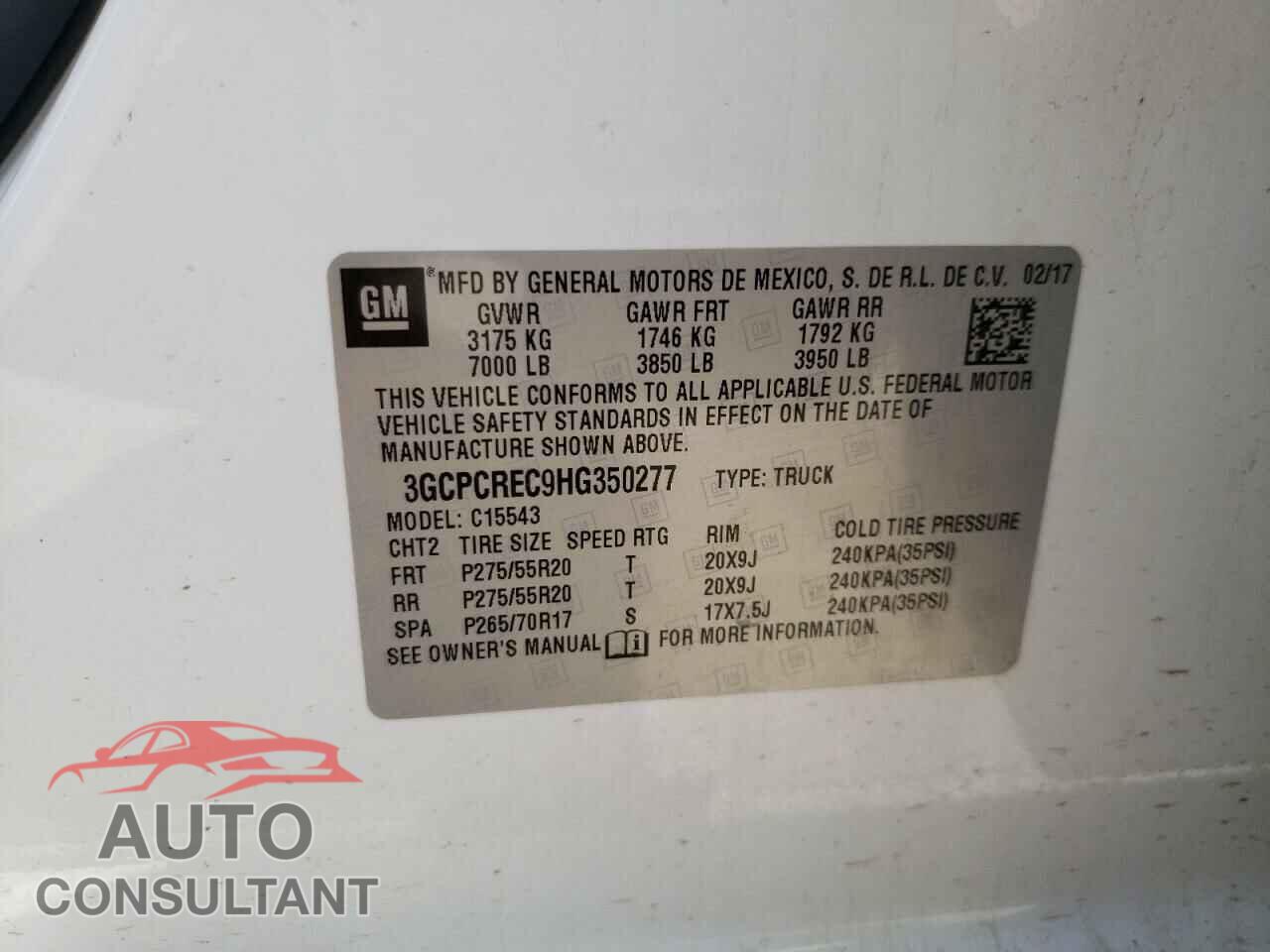 CHEVROLET SILVERADO 2017 - 3GCPCREC9HG350277