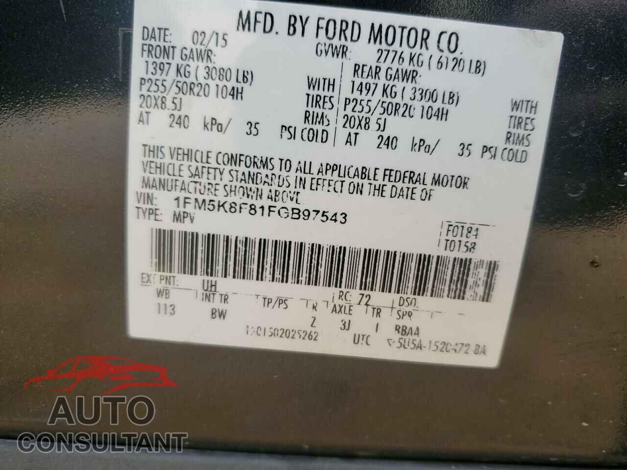 FORD EXPLORER 2015 - 1FM5K8F81FGB97543