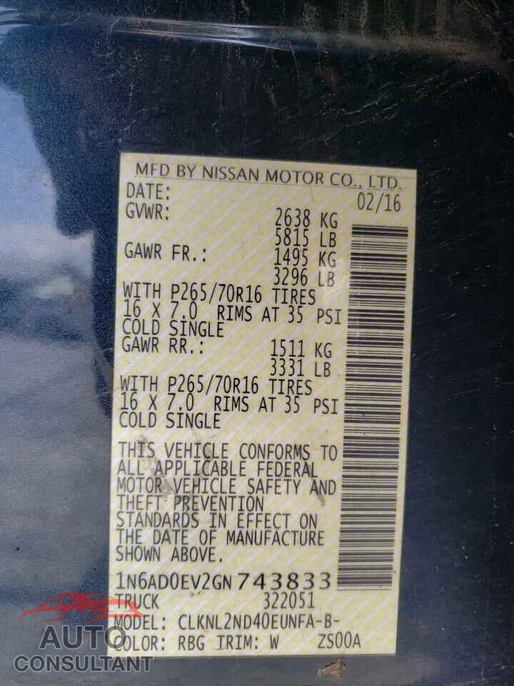 NISSAN FRONTIER 2016 - 1N6AD0EV2GN743833