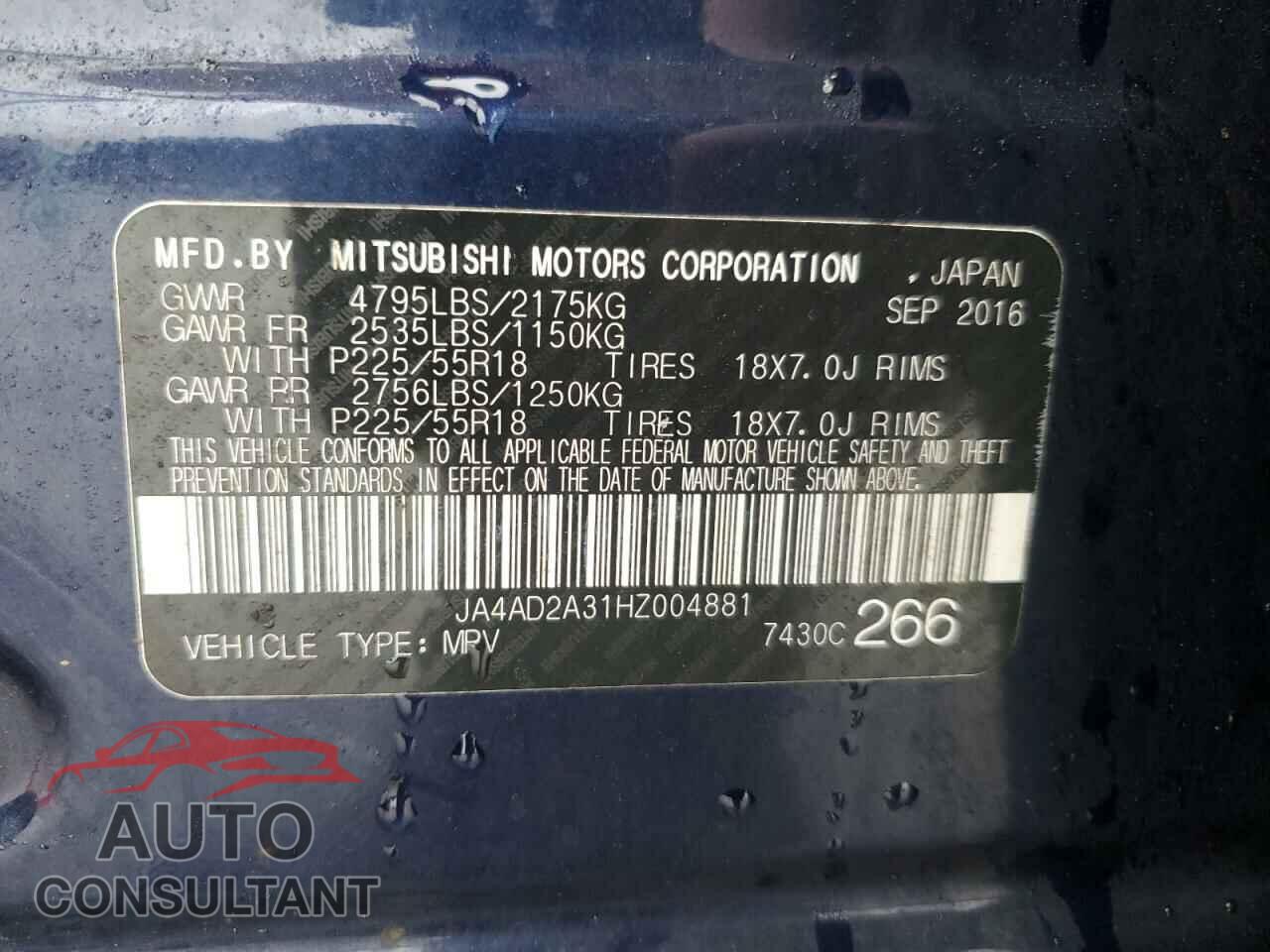 MITSUBISHI OUTLANDER 2017 - JA4AD2A31HZ004881
