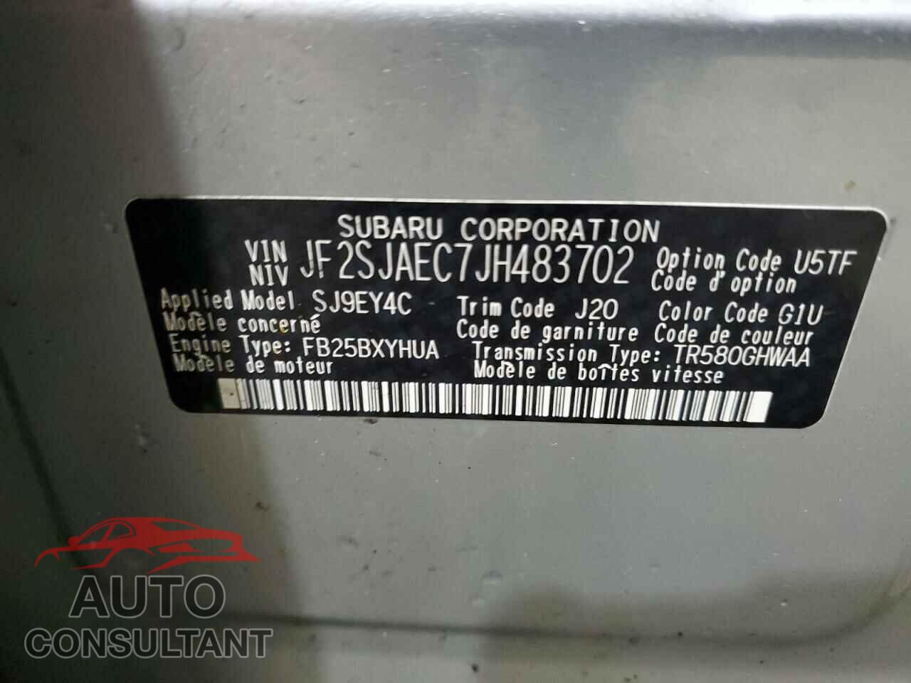SUBARU FORESTER 2018 - JF2SJAEC7JH483702