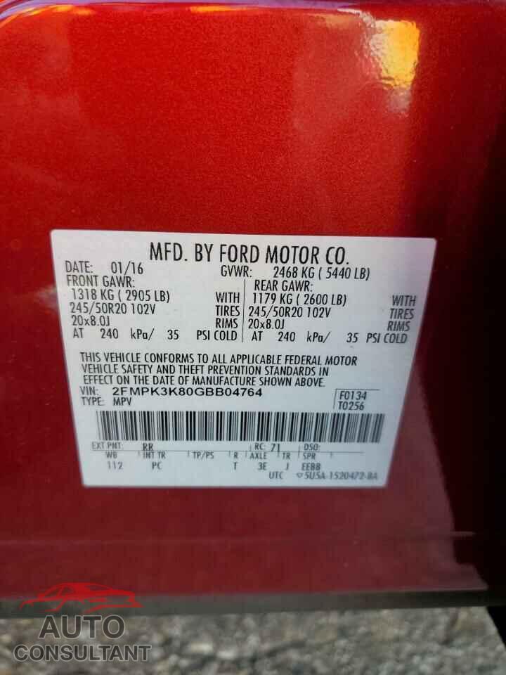 FORD EDGE 2016 - 2FMPK3K80GBB04764