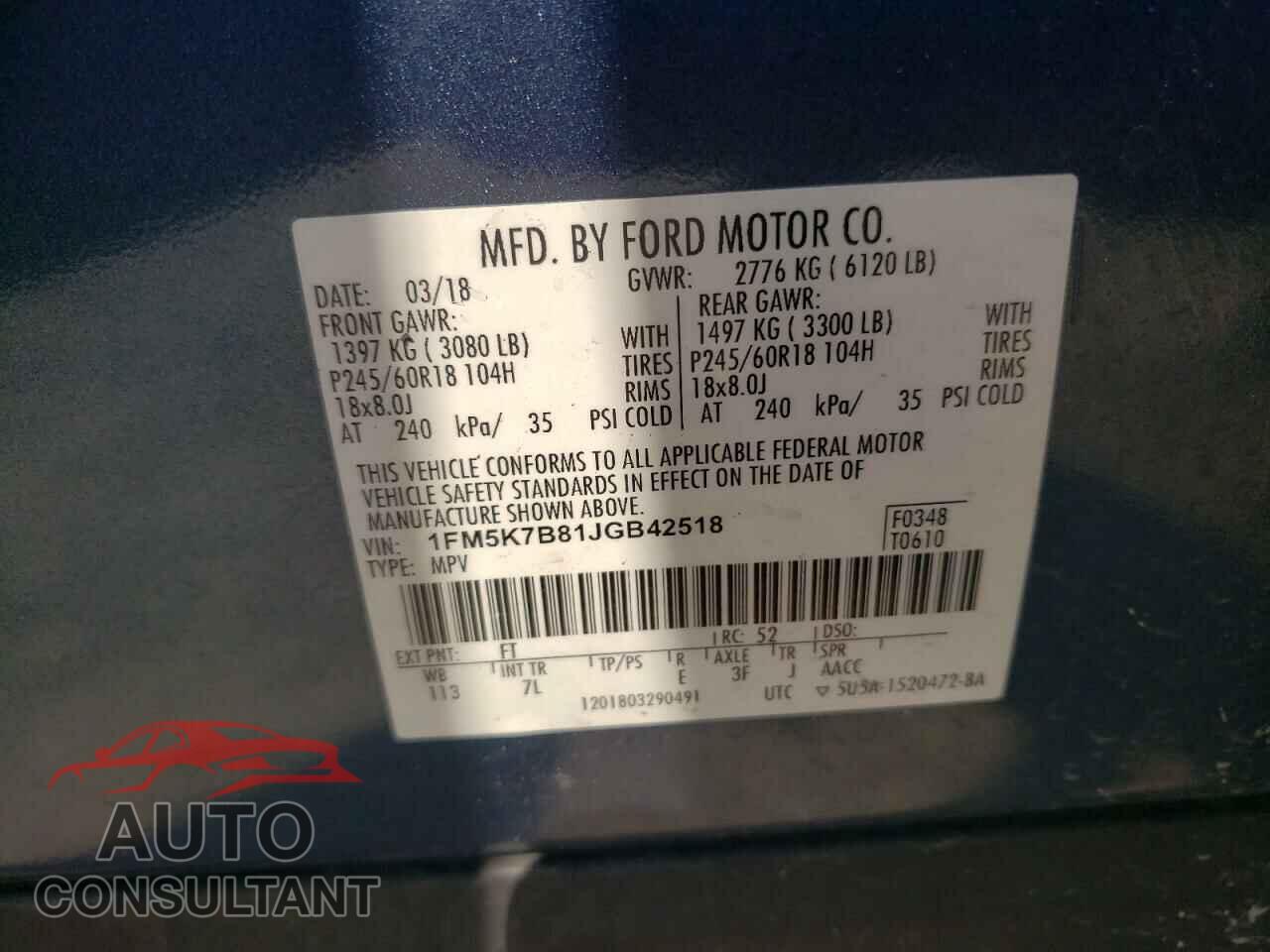 FORD EXPLORER 2018 - 1FM5K7B81JGB42518