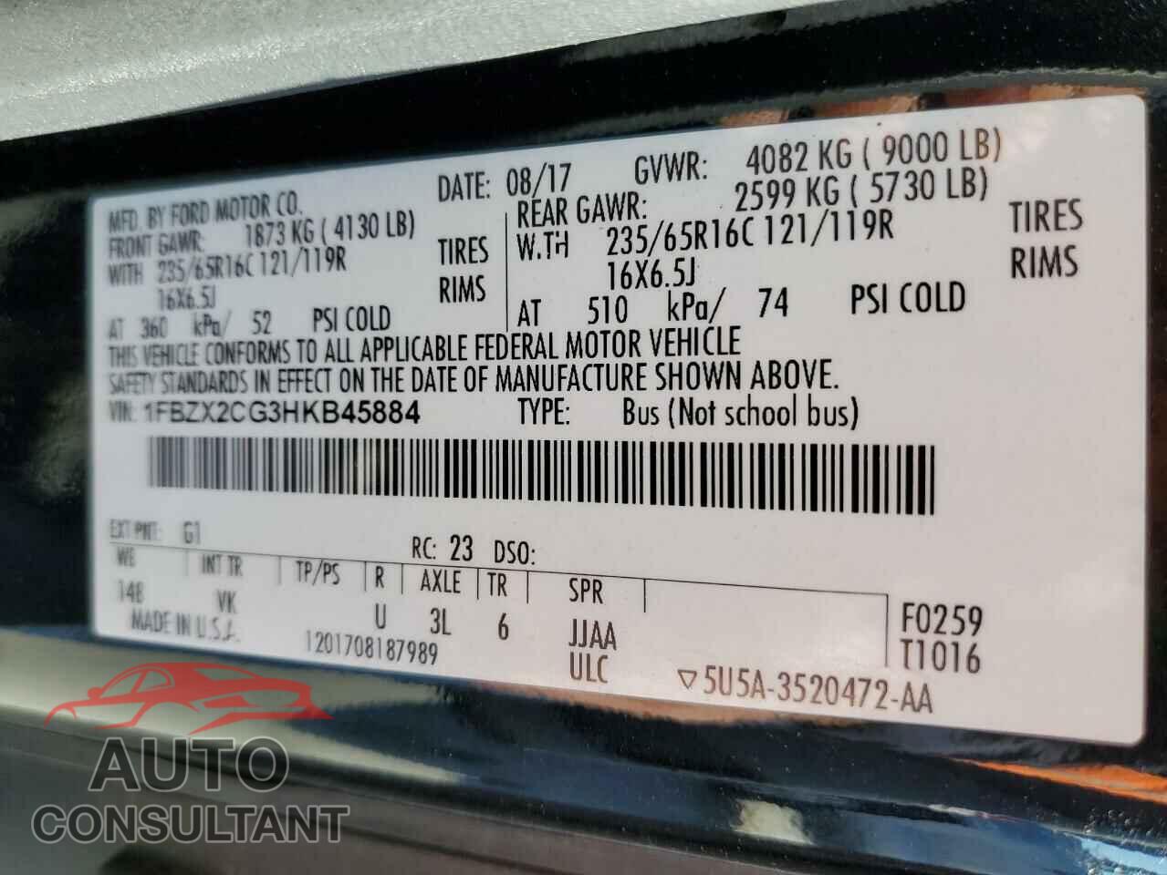 FORD TRANSIT 2017 - 1FBZX2CG3HKB45884