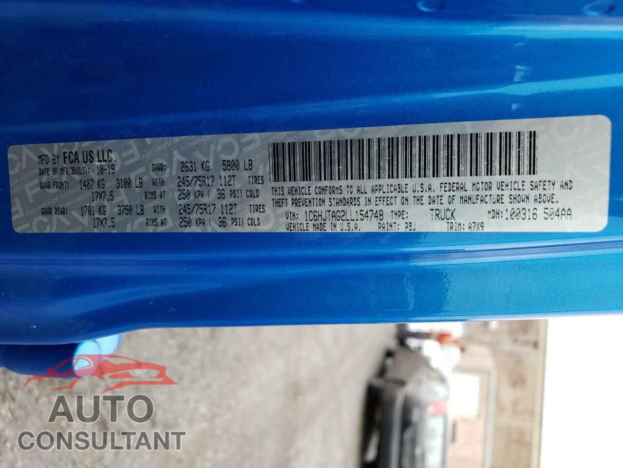 JEEP GLADIATOR 2020 - 1C6HJTAG2LL154748