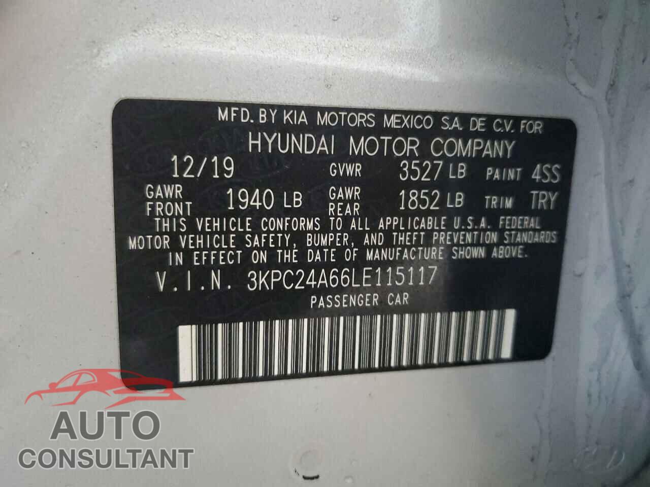 HYUNDAI ACCENT 2020 - 3KPC24A66LE115117