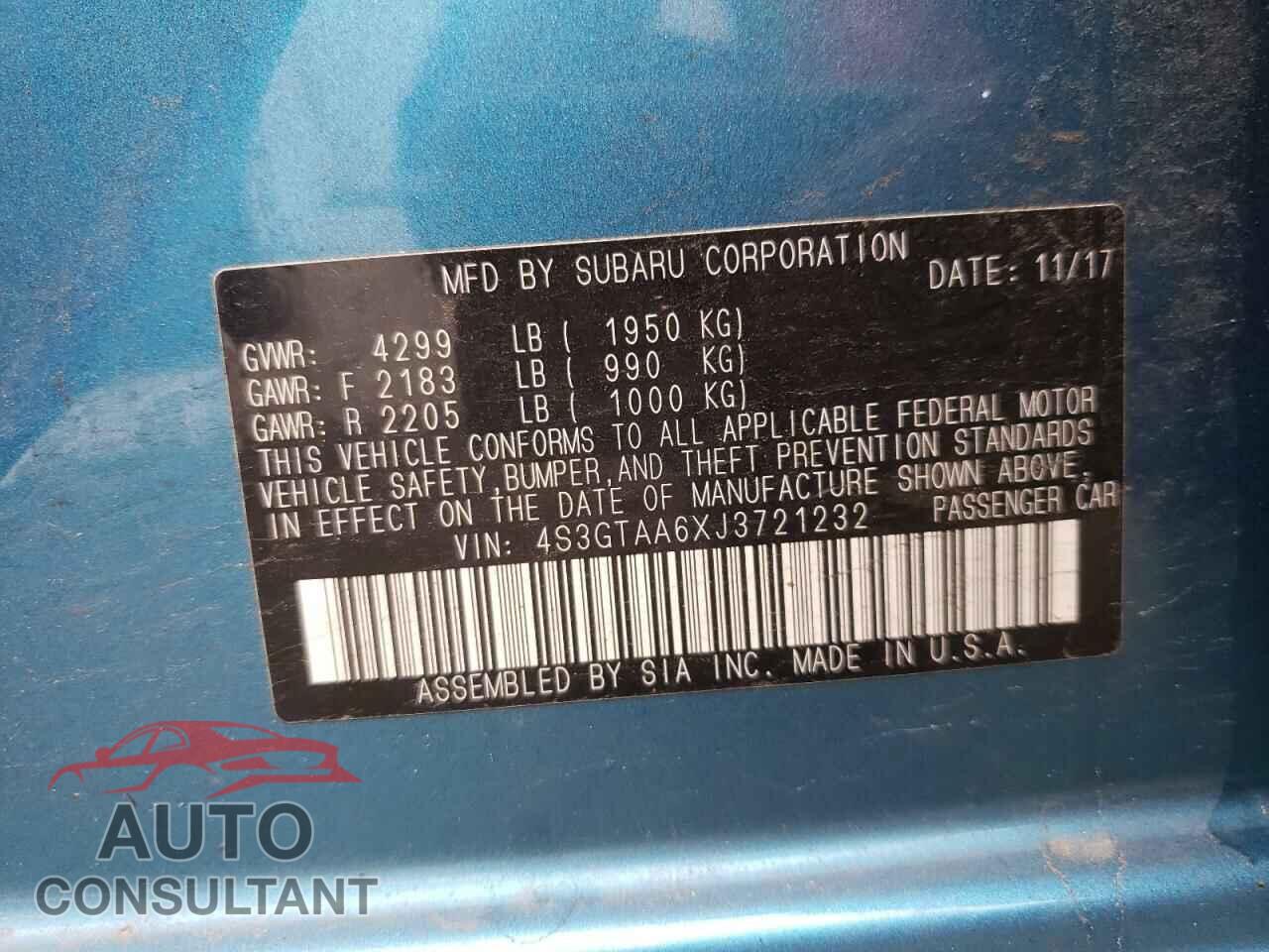 SUBARU IMPREZA 2018 - 4S3GTAA6XJ3721232