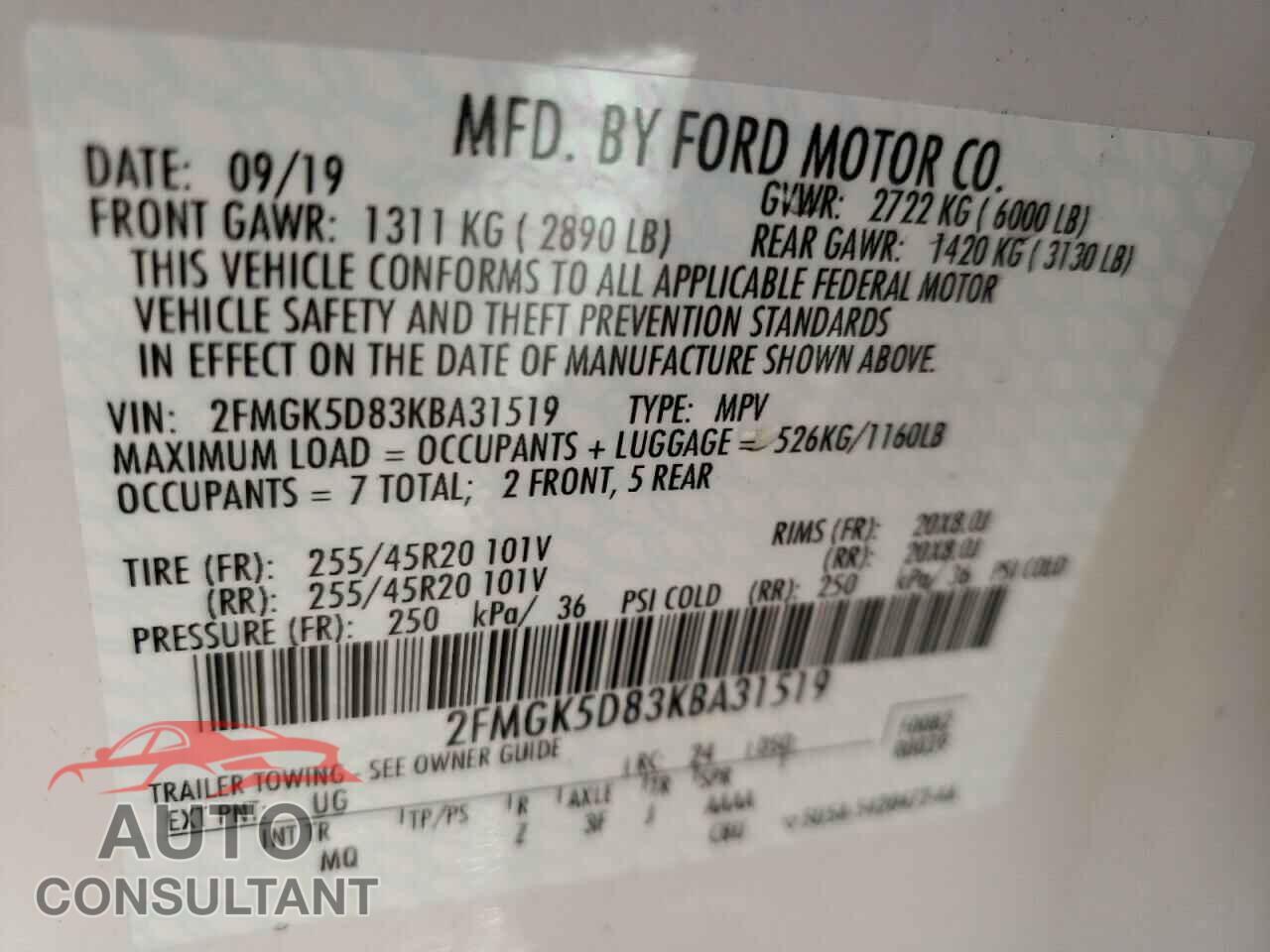 FORD FLEX 2019 - 2FMGK5D83KBA31519
