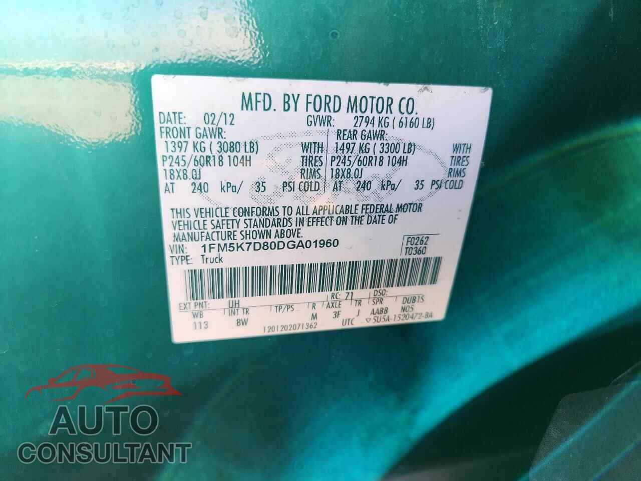 FORD EXPLORER 2013 - 1FM5K7D80DGA01960