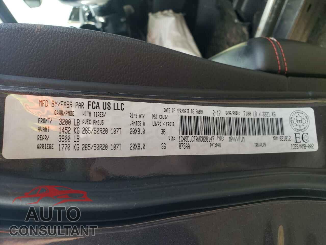 DODGE DURANGO 2017 - 1C4SDJCT0HC828147