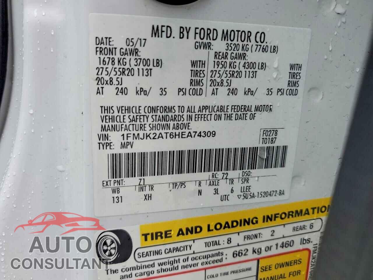 FORD EXPEDITION 2017 - 1FMJK2AT6HEA74309