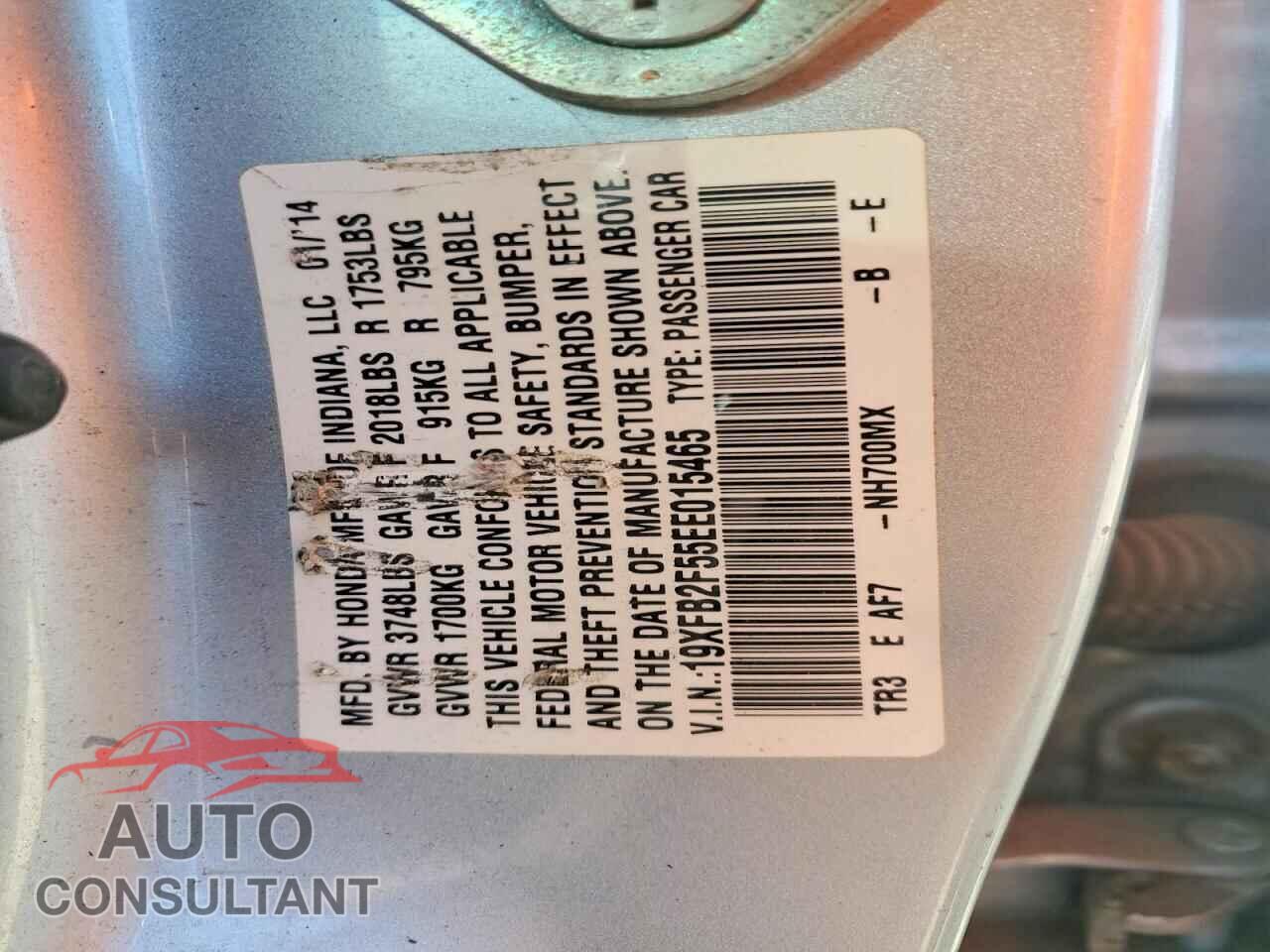 HONDA CIVIC 2014 - 19XFB2F55EE015465