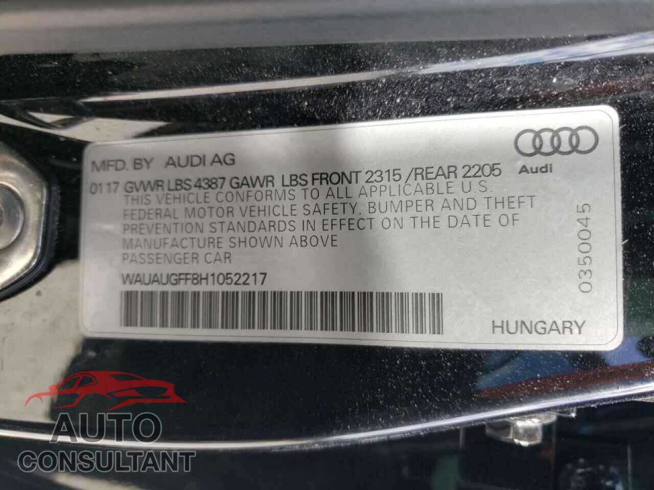 AUDI A3 2017 - WAUAUGFF8H1052217