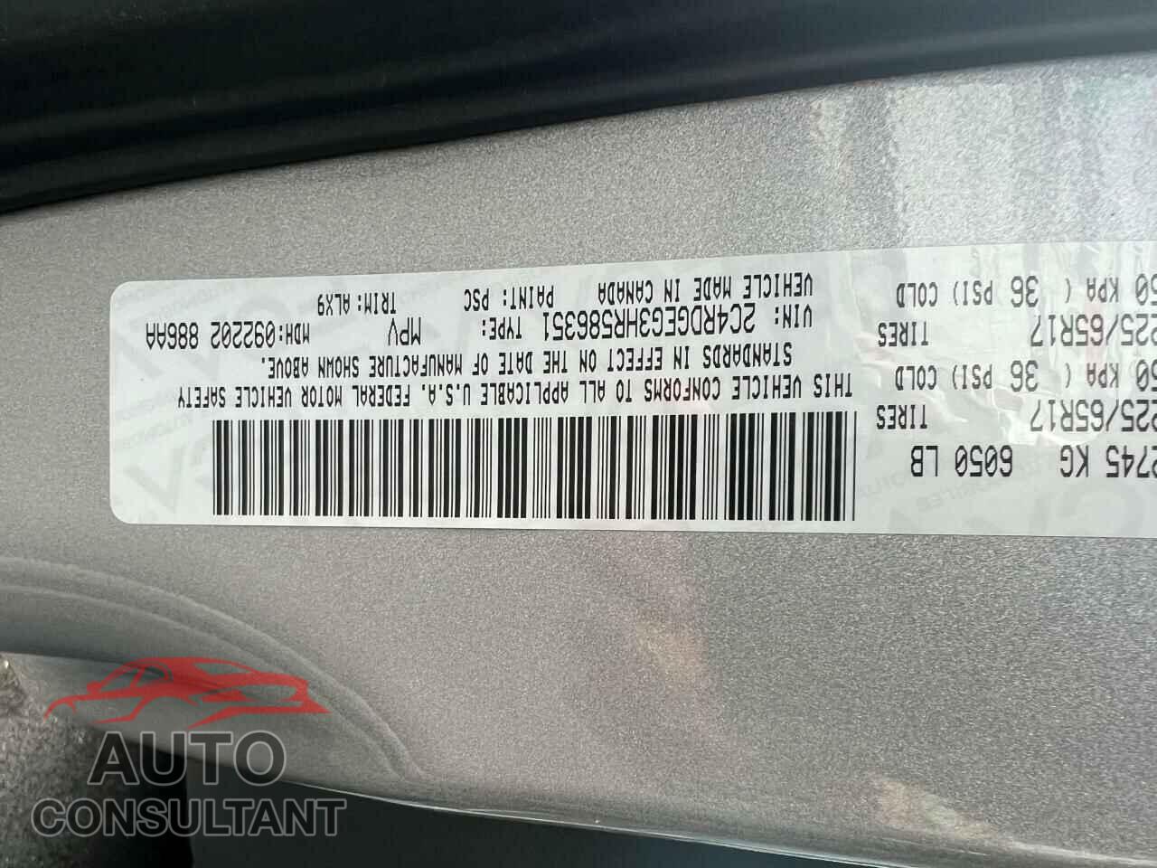 DODGE CARAVAN 2017 - 2C4RDGEG3HR586351