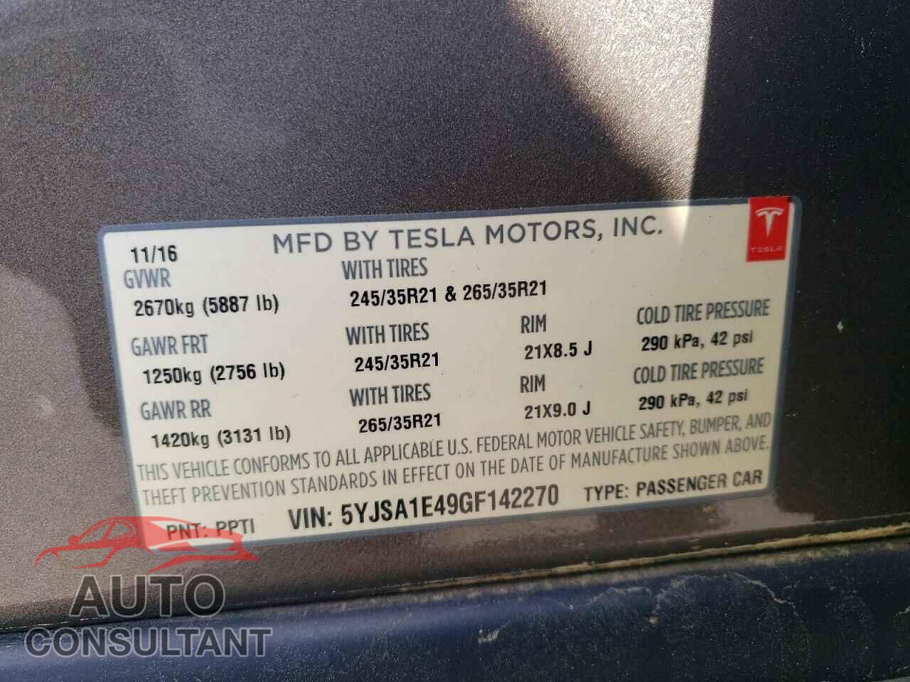 TESLA MODEL S 2016 - 5YJSA1E49GF142270