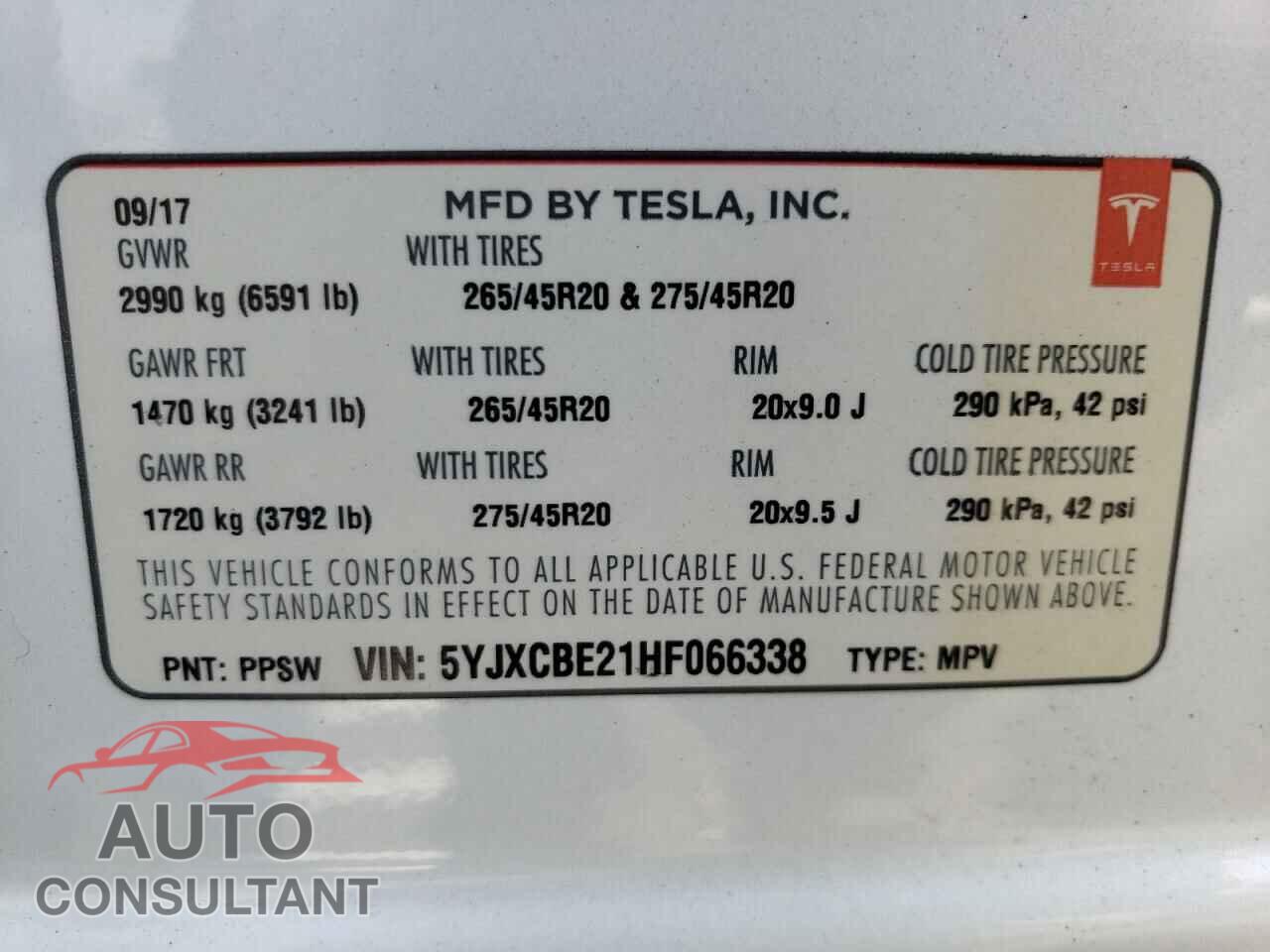 TESLA MODEL X 2017 - 5YJXCBE21HF066338