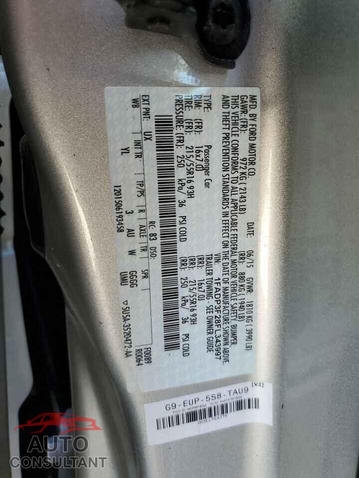 FORD FOCUS 2015 - 1FADP3F28FL343997