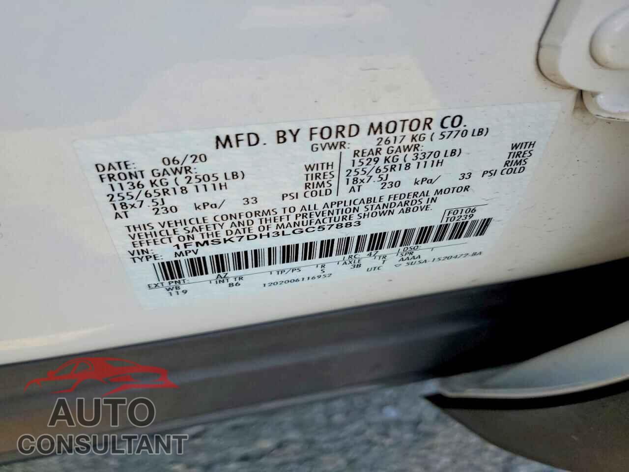FORD EXPLORER 2020 - 1FMSK7DH3LGC57883