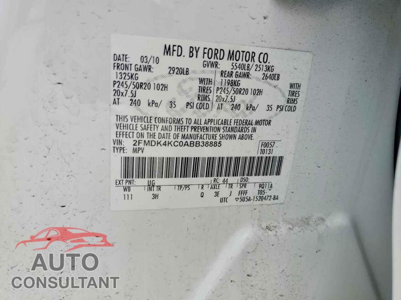 FORD EDGE 2010 - 2FMDK4KC0ABB38885