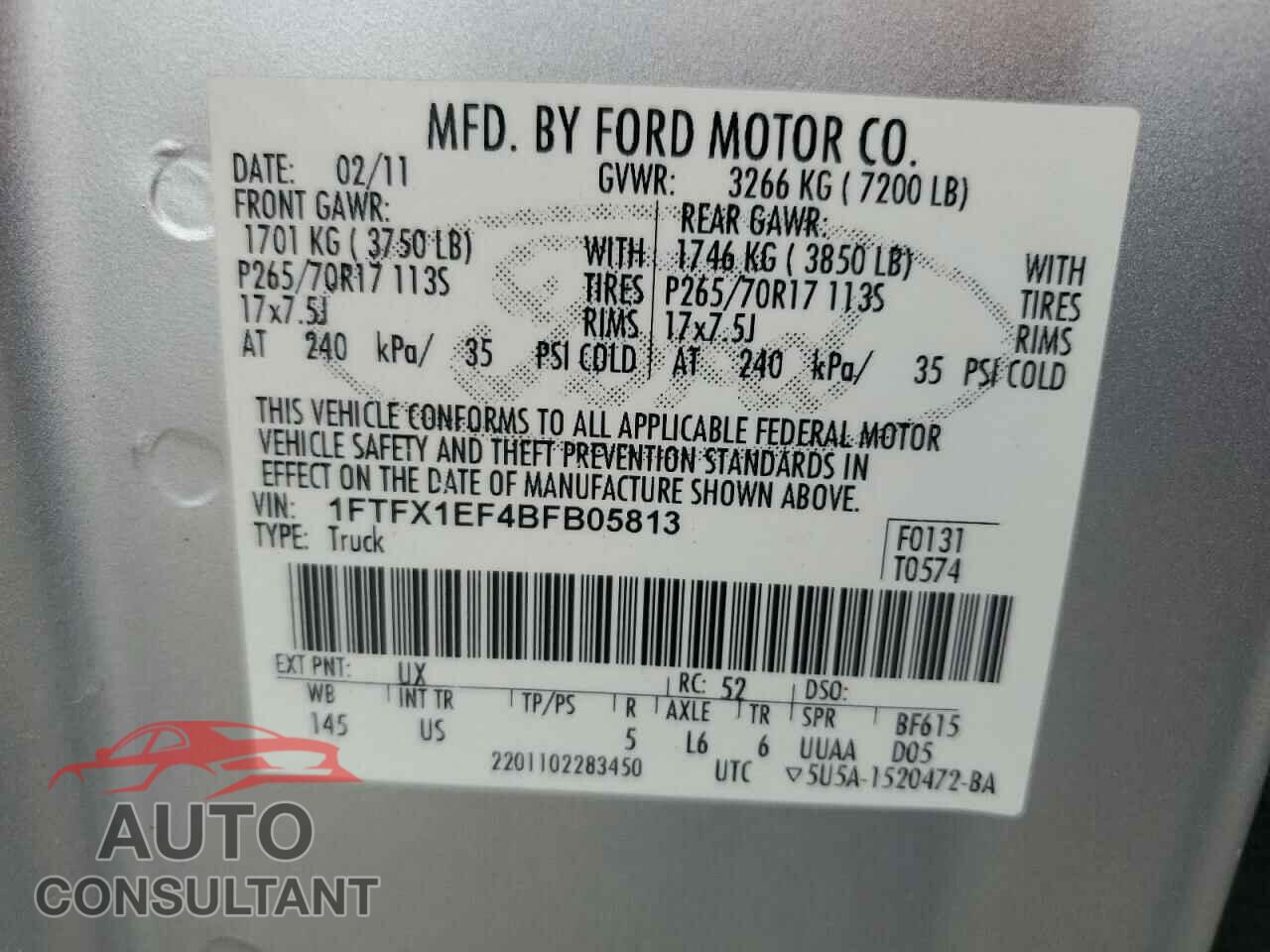 FORD F-150 2011 - 1FTFX1EF4BFB05813