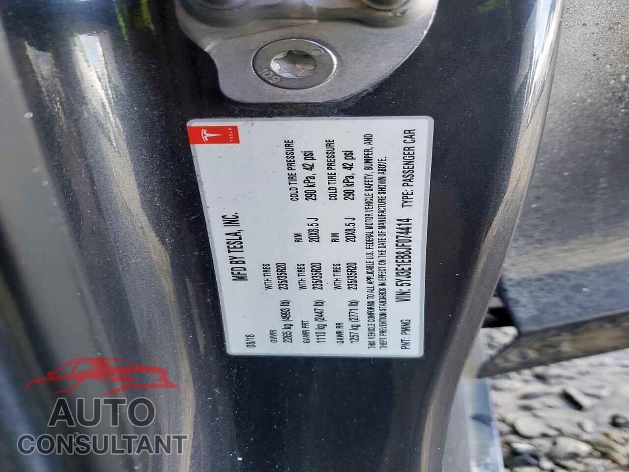 TESLA MODEL 3 2018 - 5YJ3E1EB8JF074414