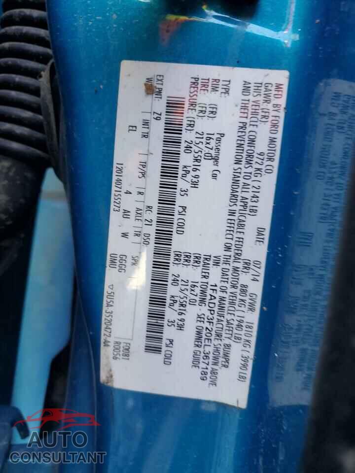 FORD FOCUS 2014 - 1FADP3F20EL367189