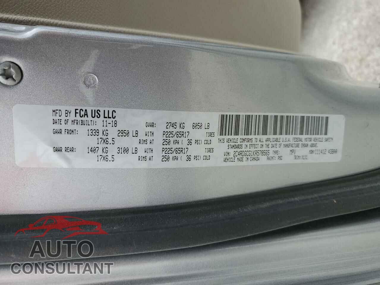 DODGE CARAVAN 2019 - 2C4RDGCG1KR578565
