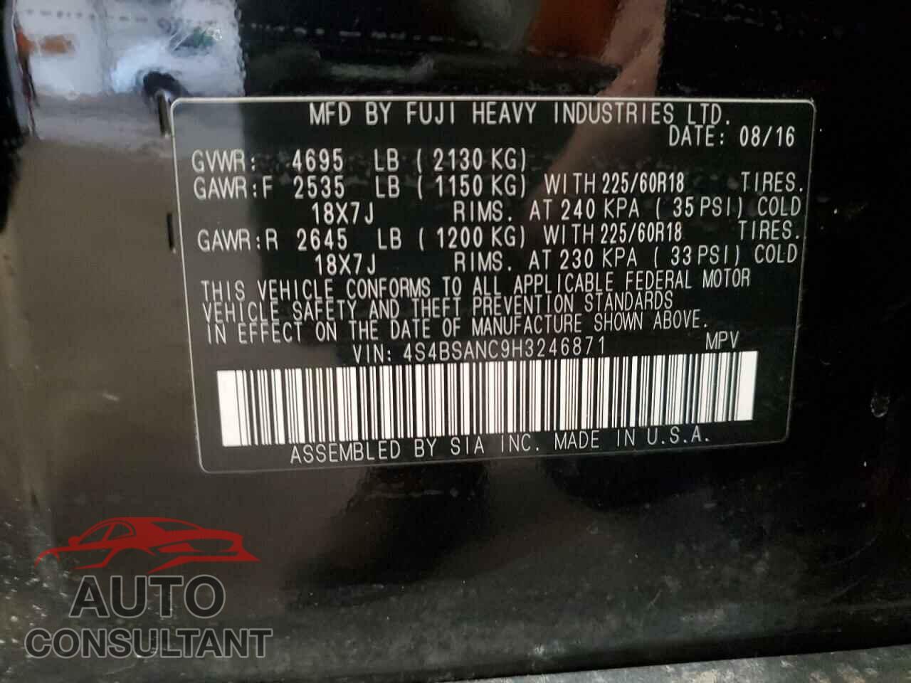 SUBARU OUTBACK 2017 - 4S4BSANC9H3246871