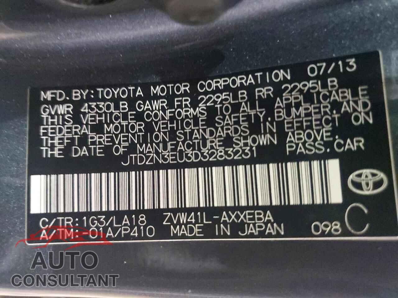 TOYOTA PRIUS 2013 - JTDZN3EU3D3283231