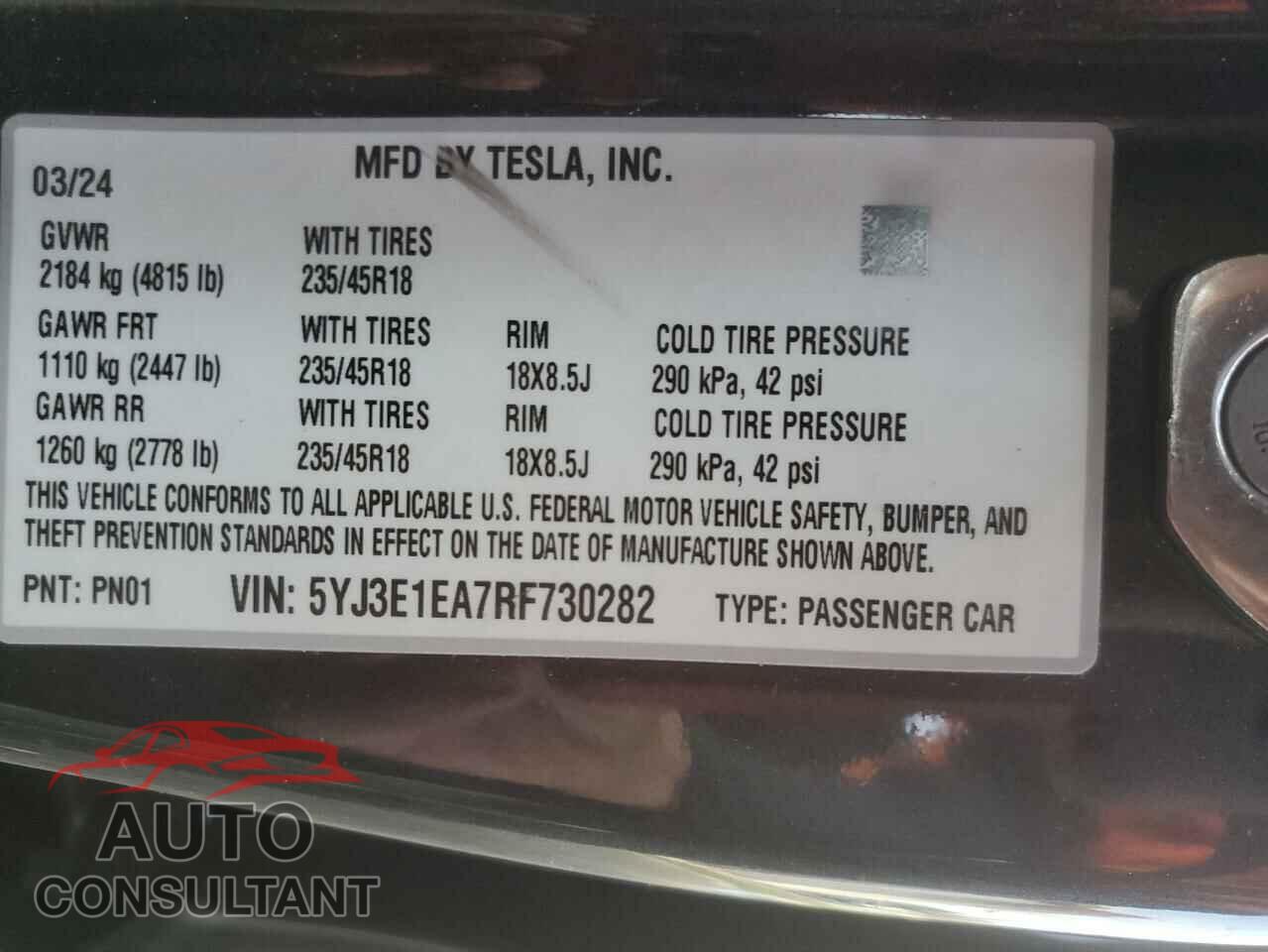 TESLA MODEL 3 2024 - 5YJ3E1EA7RF730282