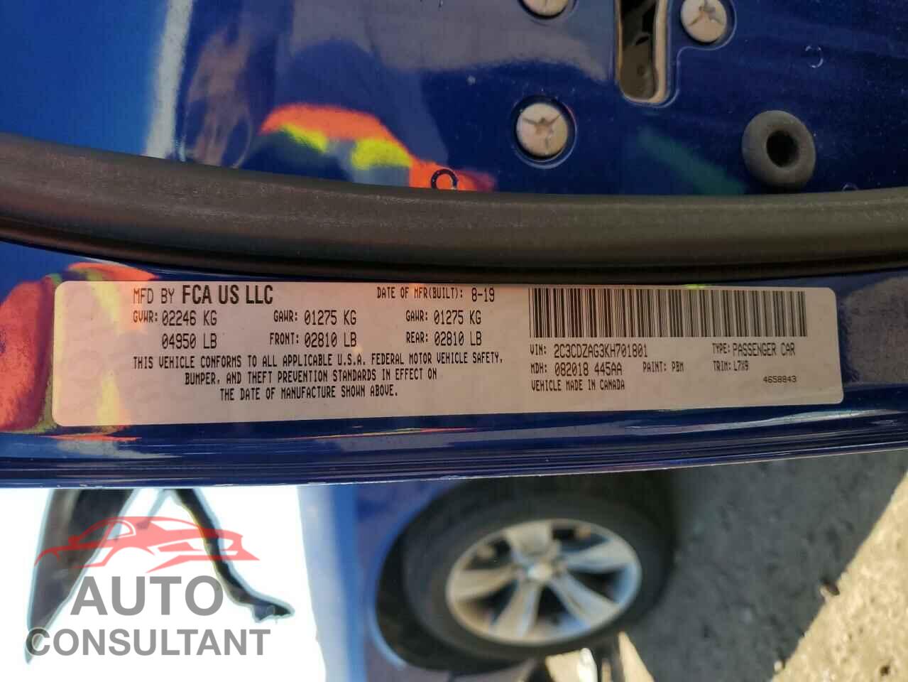 DODGE CHALLENGER 2019 - 2C3CDZAG3KH701801