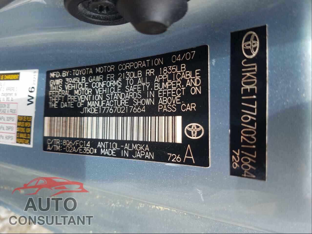 TOYOTA SCION 2016 - JTKDE177670217664