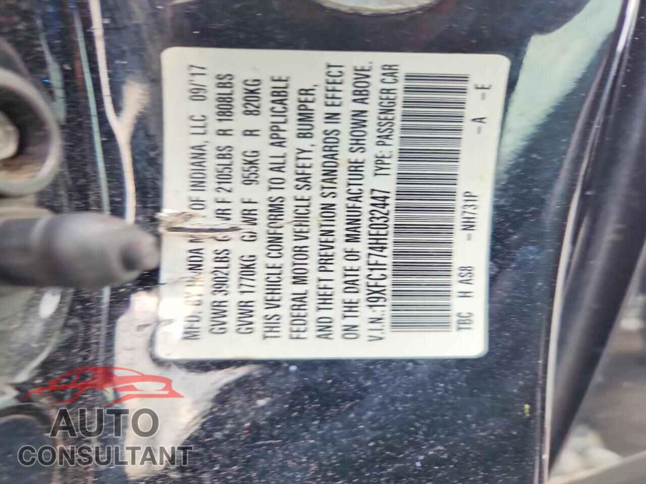 HONDA CIVIC 2017 - 19XFC1F74HE032447