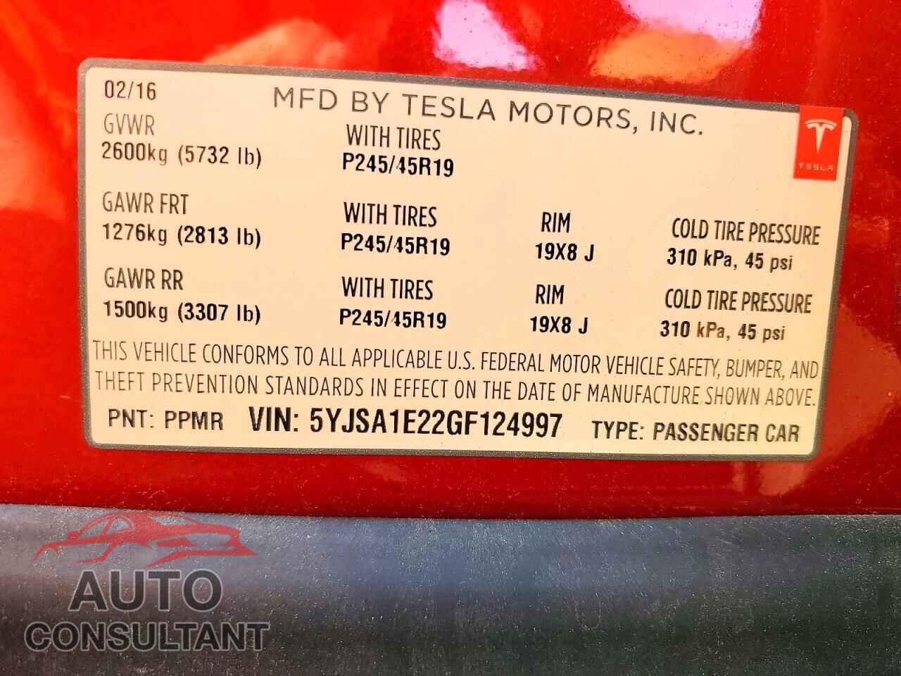TESLA MODEL S 2016 - 5YJSA1E22GF124997