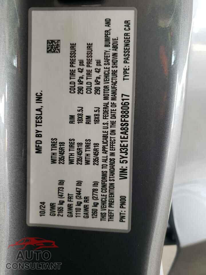 TESLA MODEL 3 2025 - 5YJ3E1EA8SF880617