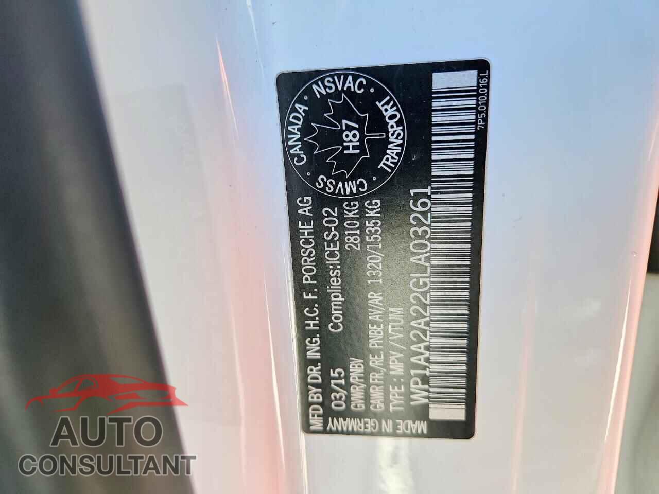 PORSCHE CAYENNE 2016 - WP1AA2A22GLA03261